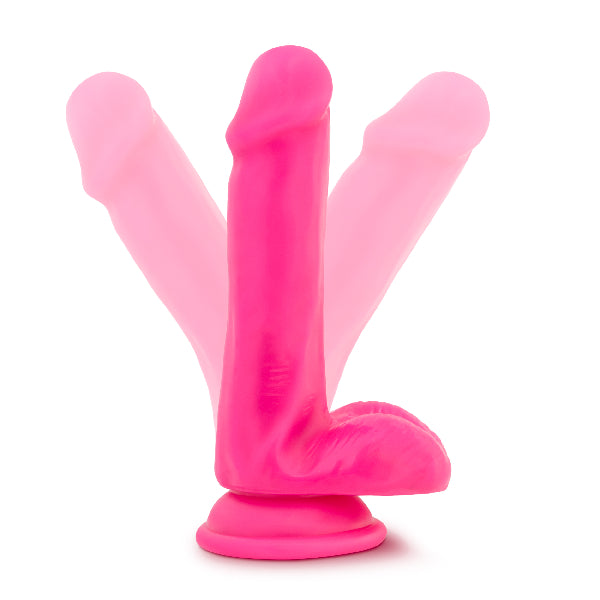 Neo Elite 6in Silicone Dual Density Cock with Balls Neon Pink